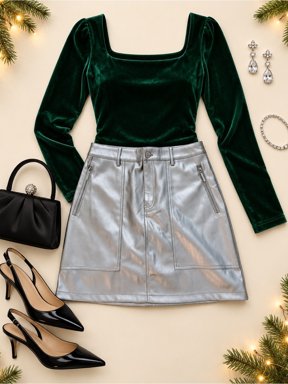 Marc New York Silver Metallic Faux Leather Mini Skirt